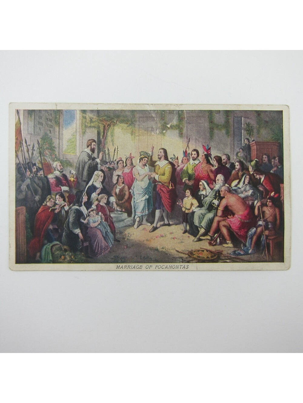 Postcard Pocahontas Marriage American Indian Princess Powhatan Daughter Antique